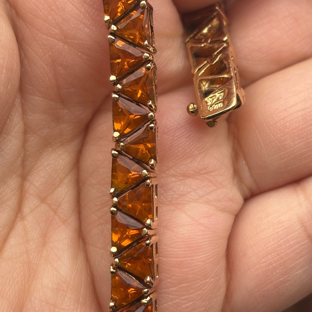 Rare Vintage Cognac Cz Trillion Cut Bracelet 7.75”Woman’s Jewelry Gift for Her